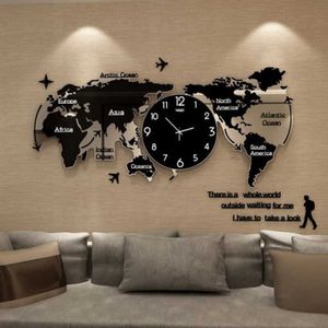 World Map Wall Clock Nordic Modern Minimalist Decoration Acrylic for Home Bedroom Office In Stock 210724