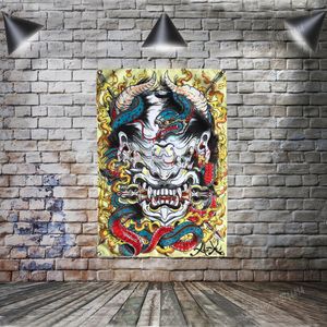 Ghost Skull Tattoo Art Poster Flag Banner Heminredning Hängande flaggor 4 Gromments i hörn 3 * 5ft 96 * 144cm Inspirerande väggdekor