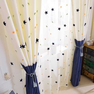 Kids Curtain Embroidery Star Moon Contracted Contemporary Stitching Window Curtain for Children Bedroom Screening Baby Room 210712