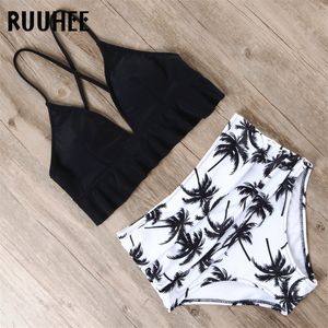 Ruuhee Bikini Swimsuit Kobiety Stroje Kąpielowe Bikinis Zestaw Push Up Kąpiel Kobiet Plaża Nosić Wysoką Talię Kostium Kamień z Pad 210319