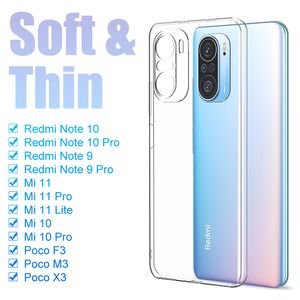 Ultra Thin Silikonowe przypadki dla Xiaomi MI 11 10 Ultra 10T Lite Redmi Note 10s 9s 9 9A 9C 9T PCO X3 F3 M3 F2 Pro Clear Soft Cover