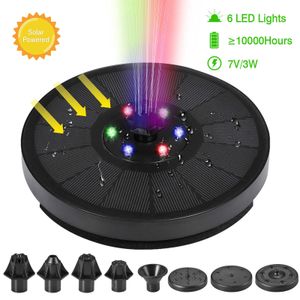 7V/3W Solar Fountain IP68 Waterproof Pools Fountains Colorful 6 Lights Swimming Pump Panel Powered Garden Decor 210713