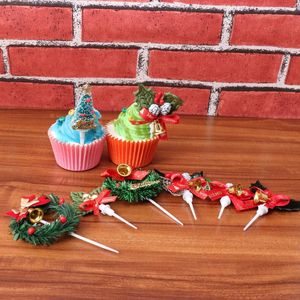 Outros fornecimentos festivos de festas 8 pcs Chic Xmas Bolo Toppers picks Christmas Adorável decoração de cupcake para festival de aniversário (entrega mista