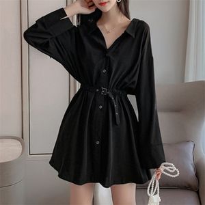 Roséticos góticos mulheres negras vestido de manga longa queda sólida simples elegante goth casual uma linha curta vestidos vintage 210325