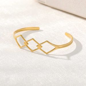 Adjustable Gold Color Square Bangles for Women Men Stainless Steel Jewelry Open Geometric Bracelet Brazalete Mujer Q0719