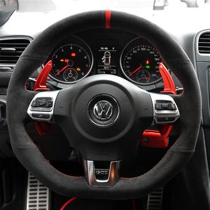 För Volkswagen Scirocco Rline Sagitar Lamando Polo Golf GTI DIY Custom Leather Suede Car Ratt Cover