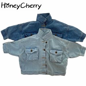 Outono meninas jaquetas crianças vestuário crianças meninos e meninas moda lavado jeans bolso botão casual jaqueta 210515