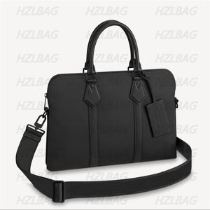 Grained Leather Briefcase Tote Luxe Business Bag for Men w/ Double Handle Laptop Compartment Crossbody Strap .