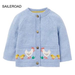 SAILEROAD 2-7 anni vestiti della neonata maglione blu paillettes di pollo ragazze cardigan autunno ricamo maglione per bambini 211106