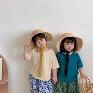 Wiosna Lato Dziewczyny Moda Solid T Shirt Dzieci Bawełna Topy Koreański Design Odzież 210528