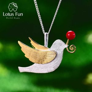 Lotus Fun Real 925 Sterling Silver Handmade Fine Jewelry Creative Flying Pigeon with Fruits Pendant without Necklace for Women