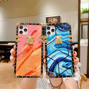 Square Marble Epoxy Phone Cases Metal Designer Shockproof Protector for iPhone 12 pro max Mini 11 11pro X Xs XR 7 7p 8 8plus SE 25 Designs