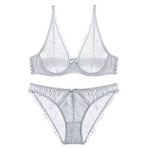 Sexy ultra-thin transparent 5/8 cup ladies bra set push up brassiere corset no sponge lingerie for women underwear panties X0526