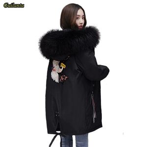 Winter Faux Fur Hooded Female Outerwear Medium Long Padded Cotton Quilted Jacket Coat Women Snow Warm Parka Streetwear 211216