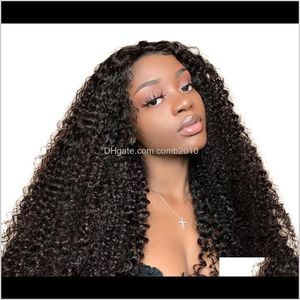 Kinky Curly Renda dianteira Peruca Brasileira Virgem Humana Cabelo Completo Lace Perucas para Mulheres Cor Natural VI7A4 AAKMC