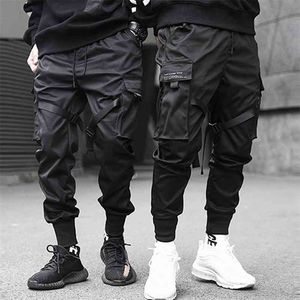 Lacible Hip Hop Kargo Pantolon Şerit Erkekler Siyah Streetwear Harajuku Techwear Taktik Pantolon Pantolon Harem Joggers Sweatpants Punk 210709