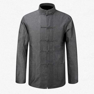 Neue männliche Baumwollhemd Traditionelle chinesische Männer Mantel Kleidung Kung Fu Tai Chi Uniform Herbst Frühling Langarm Jacke für Mann X0710