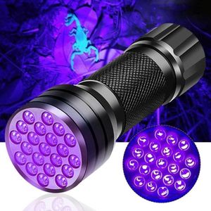 LED-UV-Taschenlampe, 395 nm, 21 LEDs, Ultraviolett, Mini-Taschenlampe, Skorpion, Haustier-Urinflecken-Detektor, Verwendung einer 3 * AAA-Batterie-Erkennungstaschenlampe