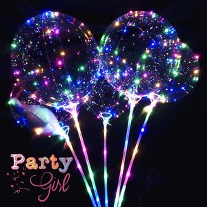 Neue LED-Leuchten Luftballons Nachtbeleuchtung Bobo Ball Mehrfarbige Dekoration Ballon Hochzeit Dekorative helle leichtere Luftballons mit Stick DH9876