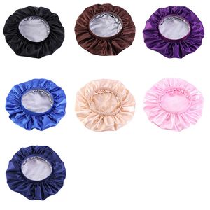 Solid Color Double Layer Satin Elastic Large Night Hat Women Headwear Sleep Caps Soft Bonnet Hair Care Fashion Accessories