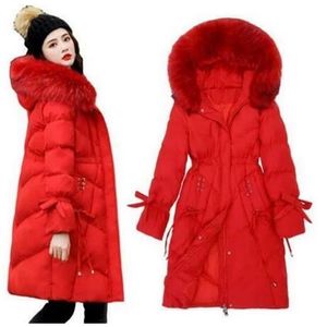 Casaco de neve com capuz gola pele fina e engrossada jaqueta algodão acolchoado inverno feminino 211018