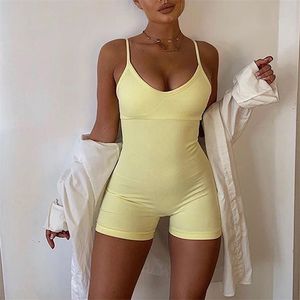 Seamless Jumpsuit Yoga Sets Women Gym Shorts Sexy Push Up Sports Fitness Dance Pants Clothing Summer Sleeveless Outfit Suit 210802