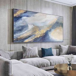 Hand Painted Wall art Picture Abstract blue cloud landscape oil painting handmade for Living room bedroom home decor no framed 210827