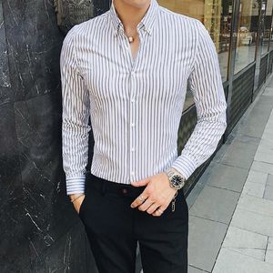 Erkekler Sıradan Gömlekler 2021 Bahar Sonbahar Moda İş Uzun kollu gömlek Erkek Çizgili İnce İngiliz Tarzı Resmi Elbise