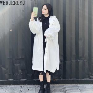 WERUERUYU Autumn Winter Windbreaker Long Sleeve T Collar Singel-breasted Loose Over The Knee Long Coat 210608