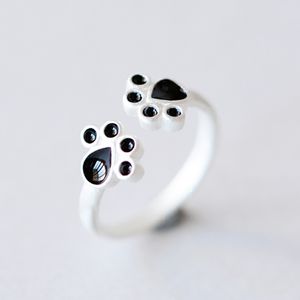 Niedlicher Doppel-Katze-Hund-Bärentatze-Öffnungs-Fingerring für Frauen und Mädchen, trendiger Tierschmuck, Legierung, Baby-Fußabdrücke, Ringe, schöne Geschenke