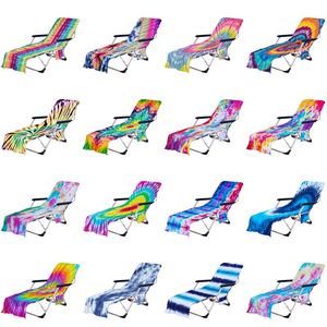 Tie Dye Beach Chair Slipcover Pool Lounge Chaise Towel Sun Lounges Covers with Side Storage Pockets