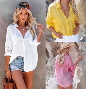 Women's Swimwear Slubbed Fabric Shirt Type Beach Blouse Collar Single-breasted Holiday Suntan Outside Unlined Upper Garment Bikini Smock