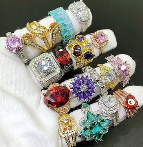 Indústria pesada incrustado anel de gema luz luxo lindo cor de cristal diamante 18k real anel de chapeamento de ouro
