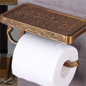 European style antique bathroom phone shelf carved surface roller paper holder aluminium toilet paper holder with hanging hooks 379 R2 on Sale