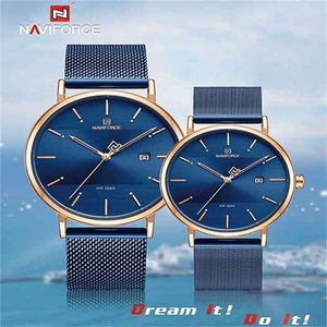 NAVIFORCE Fashion Couple Watch Mesh Steel Belt Women Watchs Top Luxury Brand Waterproof Reloj Mujer 210616