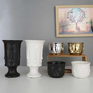 Nordic Faceted Face Ceramic Flower Pot Matte Matte Gold Silver Creative Decoration Decoration 210615