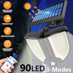90led Solar Motion Sensor Garden Light IP67 Utomhus säkerhet Vägglampa Floodlight med fjärrkontroll
