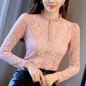 Women Velvet Thick Lace Blouses Female Plus Size 3XL Slim Shirt Long-sleeved Tops 220119