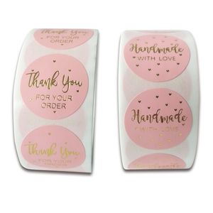 Pink Colors 500pcs/roll 10 Styles Flowers Heart Thank You Adhesive Sticker Scrapbooking Handmade Business Packaging wmtiFm mywjqq 663 Y2