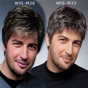 Parrucca sintetica da uomo Nero Bianco Colore misto Perruques de cheveux humains Simulazione Parrucche per capelli umani WIG-M26