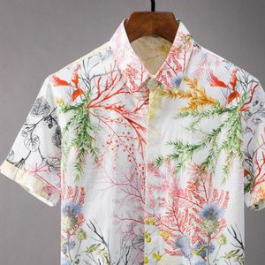 Minglu 100% хлопчатобумажные рубашки роскошные с коротким рукавом из морских водорослей цифровые печать мужские рубашки Slim Fit Partid