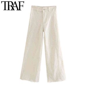 TRAF Женщины шикарные мода высокая талия прямые джинсы брюки винтаж на молнии муха карманы женские лодыжки брюки панталоны 2111129