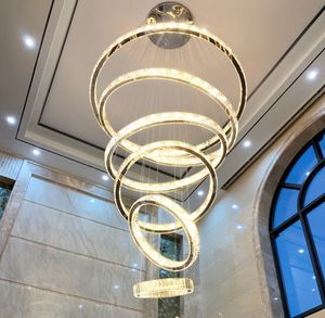 Modern Luxury Round Crystal Stor ljuskrona Lighting för Villa Trappa Cristal Living Room Restaurant DIY Lamp Chrome Gold