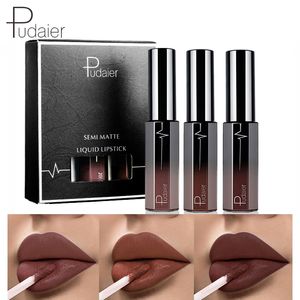 3 Pieces/box Semi Matte Half Moisturizer Lip Gloss Kit Lips Makeup Matt Liquid Lipstick Silky Nutritious Lipgloss Mate Batom Set