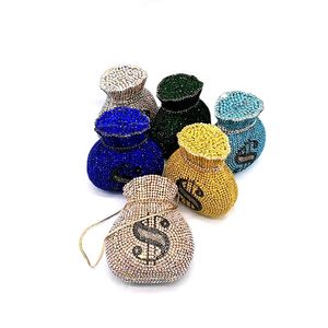 Est Mulher de Luxo Mulher Designer Funny Engraçado Dólar Rich Dólar Oco para fora de Cristal Embreagens Bolsa Bolsa Money Bag 210823