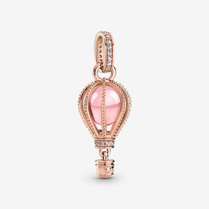 100% 925 Sterling Silver Sparkling Pink Hot-Air Balloon Dangle Charm Fit Pandora Original European Charms Bracelet Fashion Wedding Egagement Jewelry Accessories