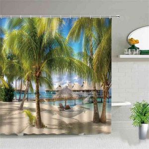 Wholesale sea turtle bathroom decor resale online - Palm Tree Ocean Animal Scenery Shower Curtains Beach Dolphin Sea Turtle Starfish Landscape Bathroom Decor Bath Curtain With Hook
