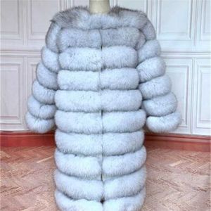 Naturlig Real Fur Coat Vinter Kvinnor Lång stil Äkta Jacka Kvinna Quali-1ty 100% Overcoats-Jaon 211018