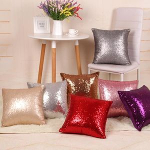 Almofada/Fronha Decorativa Fronha Cor Sólida Glitter Prata Lantejoulas Bling Estojo Café Decoração de Casa Para Sofá Carro Capa de Almofada 45x45cm