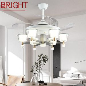 Ceiling Fans BRIGHT Lamp With Fan White Remote Control Invisible Blade LED Fixtures Home Decorative For Living Room Bedroom